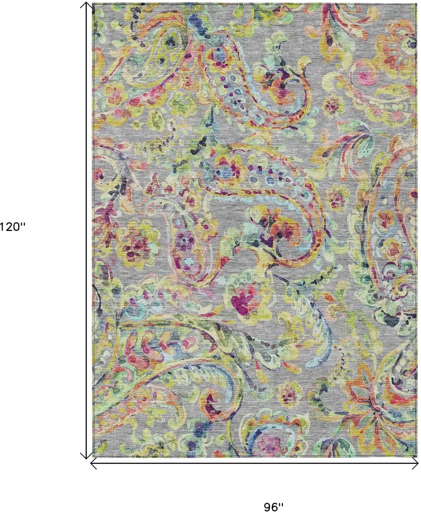 Gray Fern Green And Artichoke Green Paisley Washable Indoor Outdoor Area Rug Photo 3