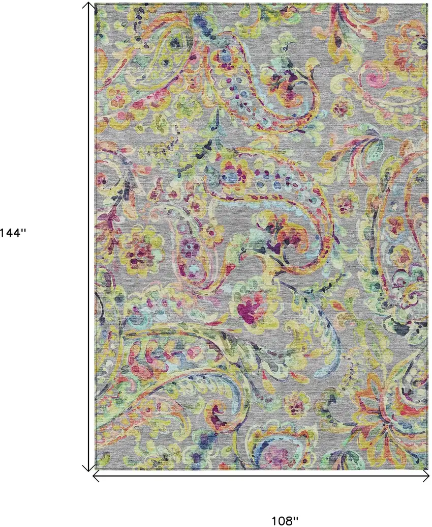 Gray Fern Green And Artichoke Green Paisley Washable Indoor Outdoor Area Rug Photo 3