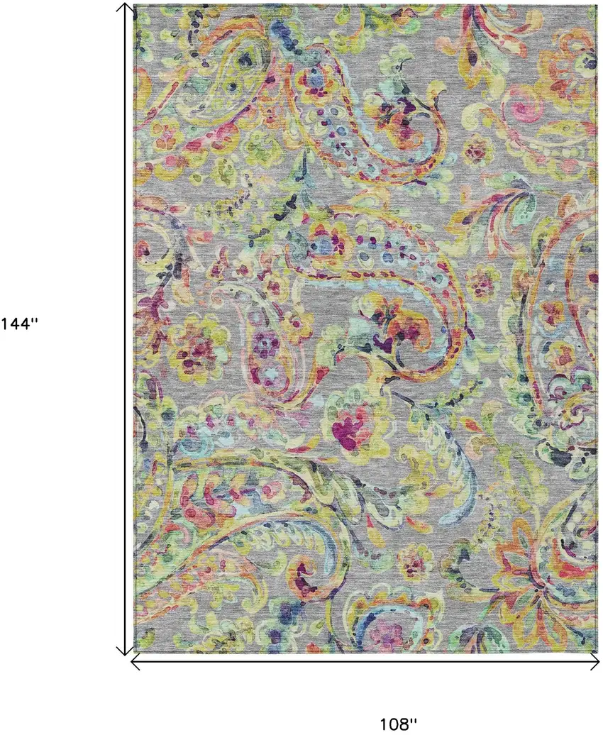 Gray Fern Green And Artichoke Green Paisley Washable Indoor Outdoor Area Rug Photo 3