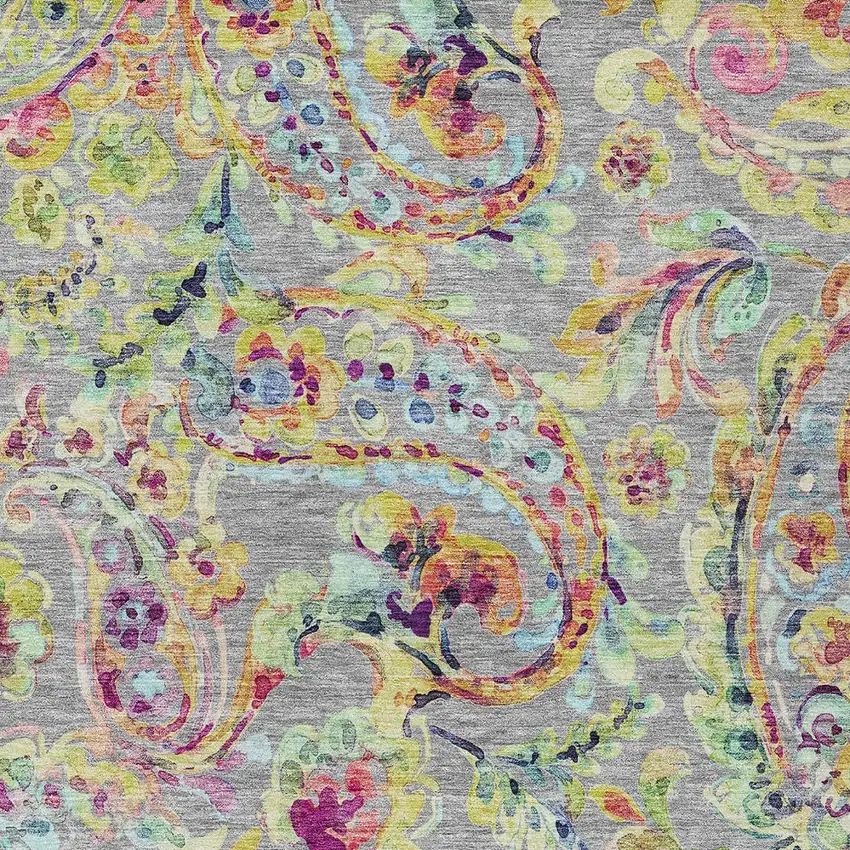 Gray Fern Green And Artichoke Green Paisley Washable Indoor Outdoor Area Rug Photo 7