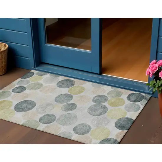 Gray Fern Green And Gold Geometric Washable Indoor Outdoor Area Rug Photo 2