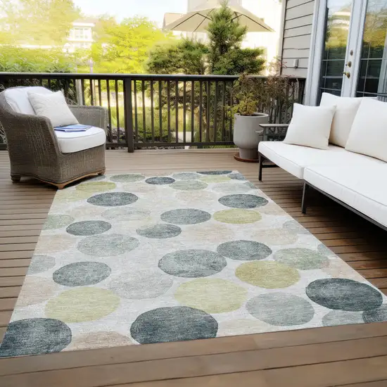 Gray Fern Green And Gold Geometric Washable Indoor Outdoor Area Rug Photo 8