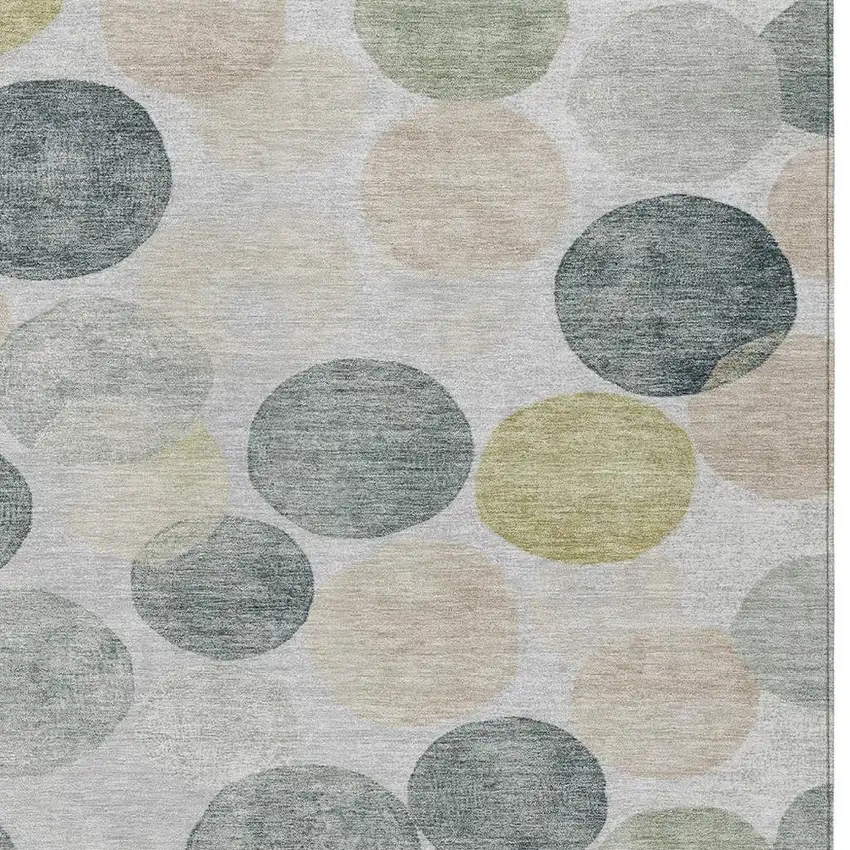 Gray Fern Green And Gold Geometric Washable Indoor Outdoor Area Rug Photo 3
