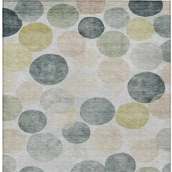 Gray Fern Green And Gold Geometric Washable Indoor Outdoor Area Rug Photo 9