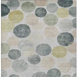Photo of Gray Fern Green And Gold Geometric Washable Indoor Outdoor Area Rug