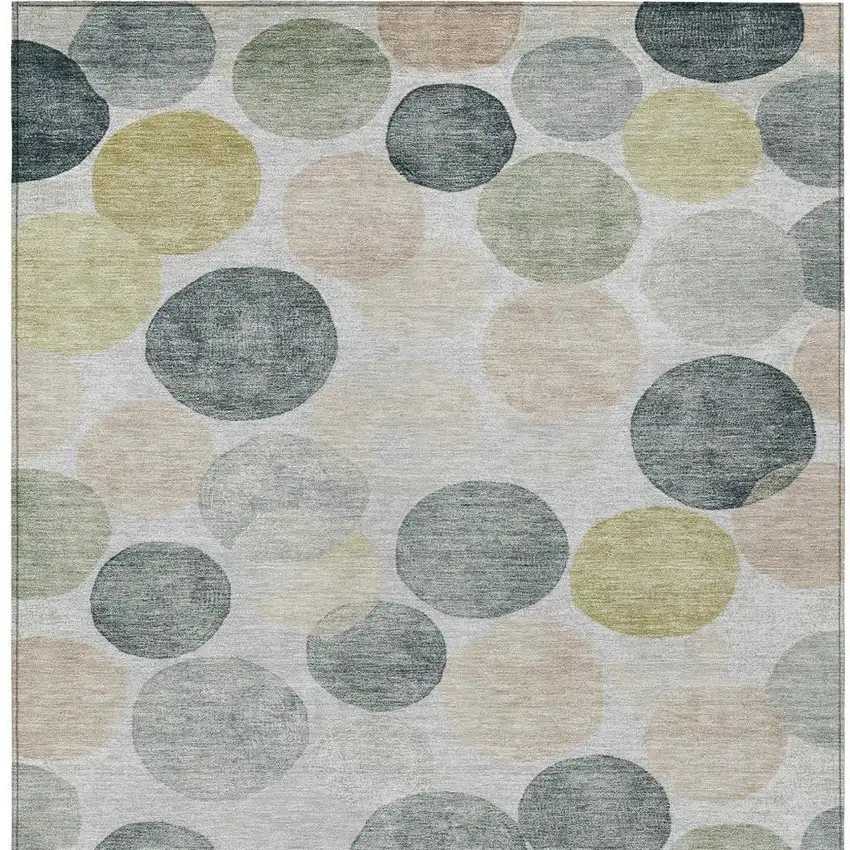 Gray Fern Green And Gold Geometric Washable Indoor Outdoor Area Rug Photo 4