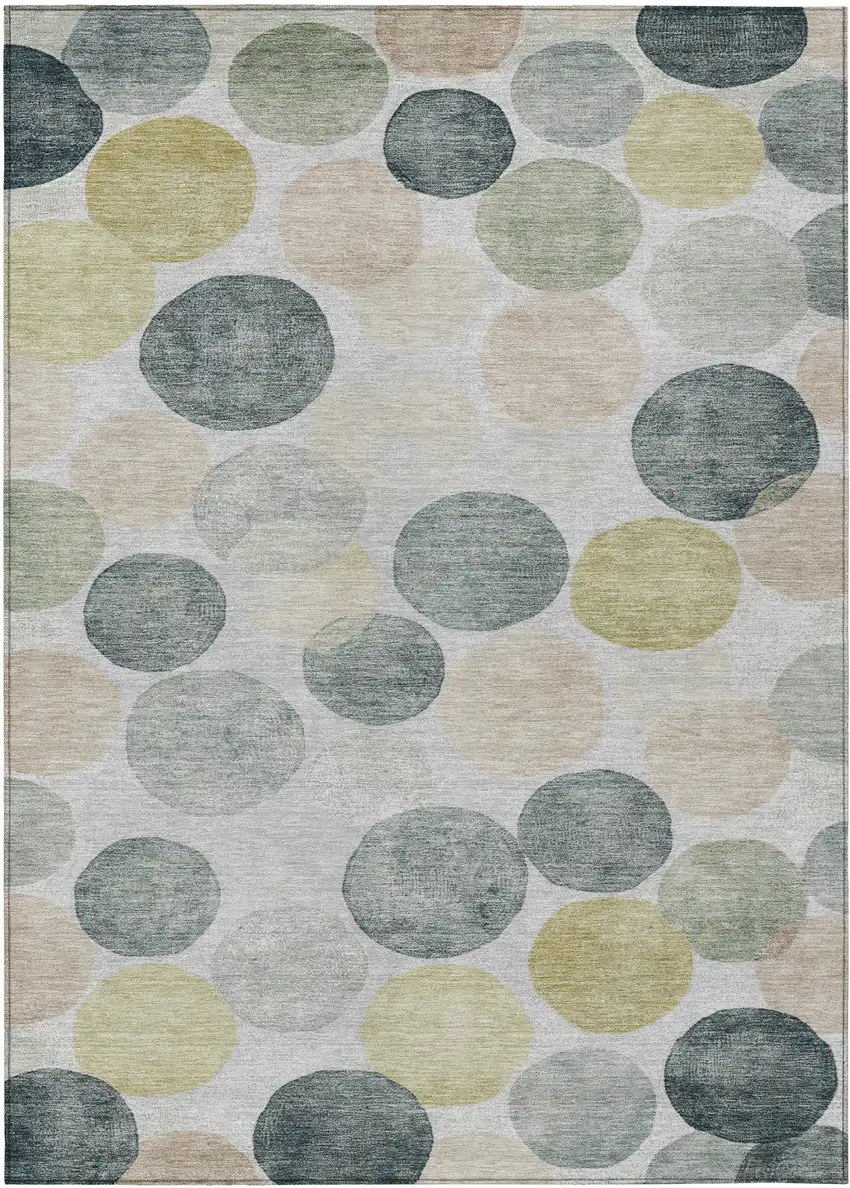 Gray Fern Green And Gold Geometric Washable Indoor Outdoor Area Rug Photo 1