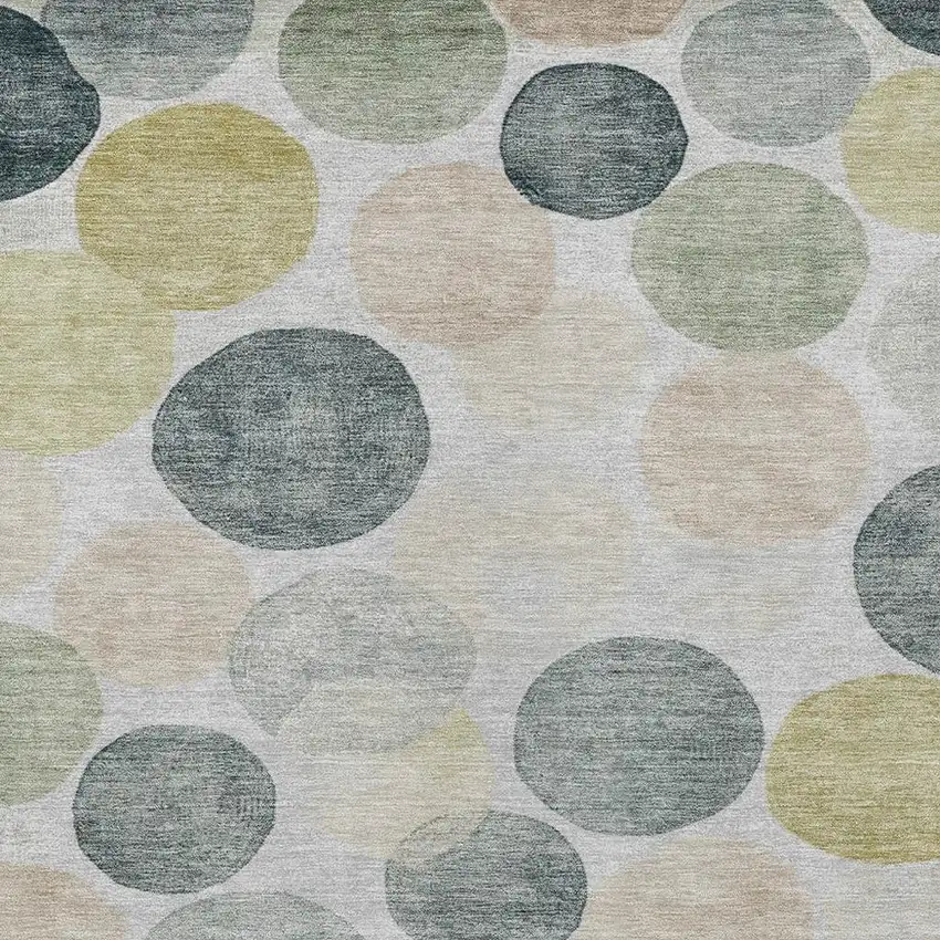 Gray Fern Green And Gold Geometric Washable Indoor Outdoor Area Rug Photo 3