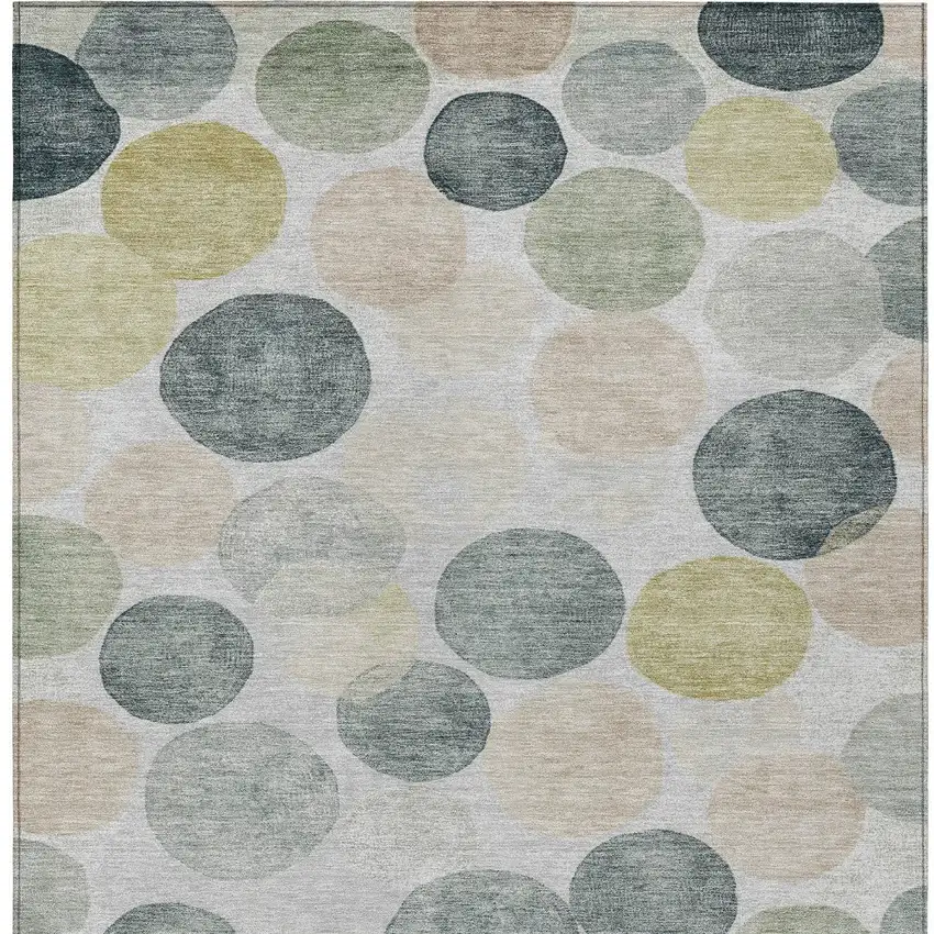 Gray Fern Green And Gold Geometric Washable Indoor Outdoor Area Rug Photo 9