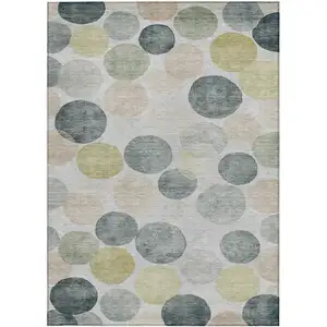 Photo of Gray Fern Green And Gold Geometric Washable Indoor Outdoor Area Rug