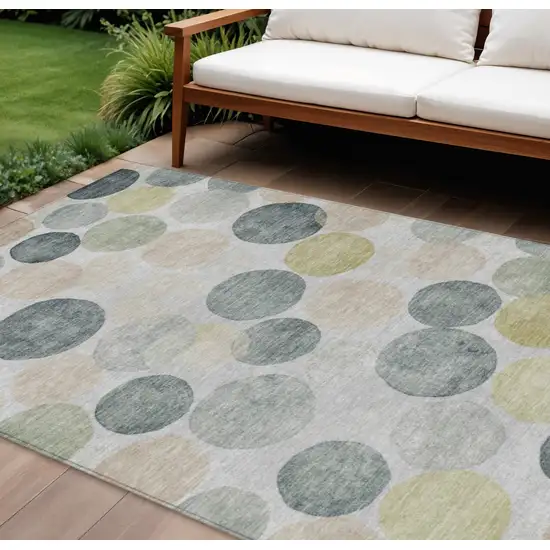 Gray Fern Green And Gold Geometric Washable Indoor Outdoor Area Rug Photo 2