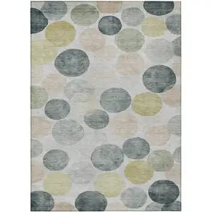 Photo of Gray Fern Green And Gold Geometric Washable Indoor Outdoor Area Rug