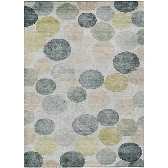 Gray Fern Green And Gold Geometric Washable Indoor Outdoor Area Rug Photo 1