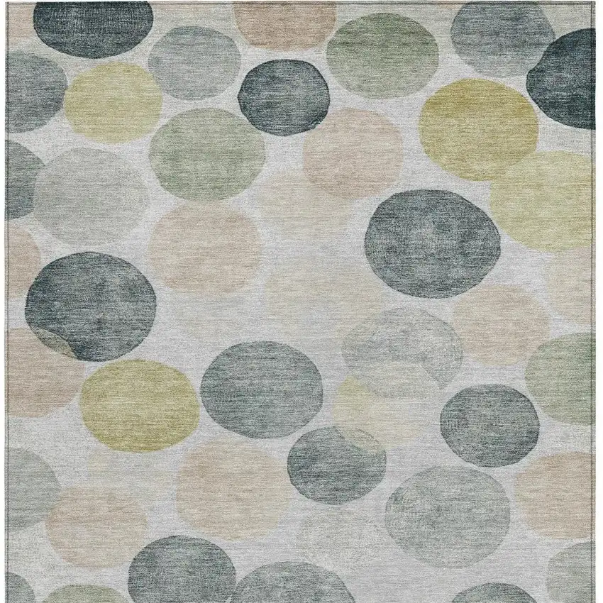 Gray Fern Green And Gold Geometric Washable Indoor Outdoor Area Rug Photo 3