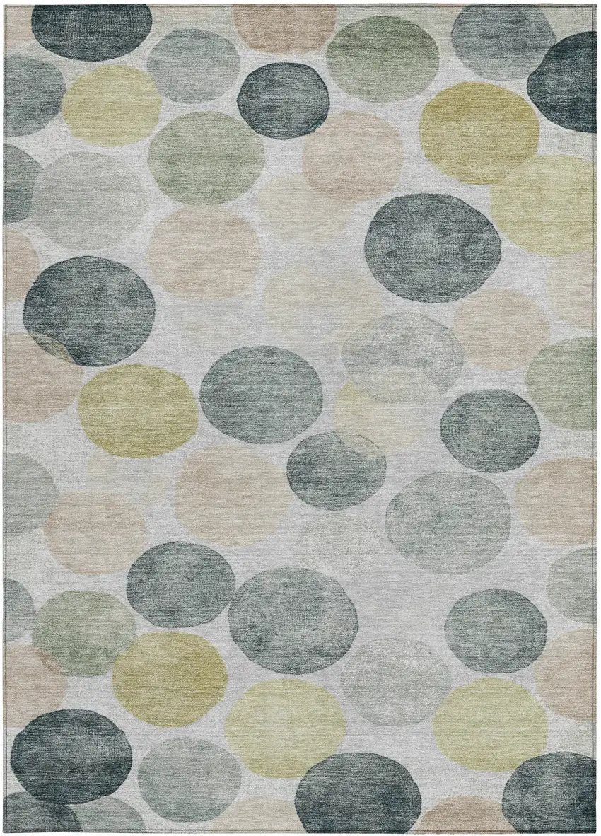 Gray Fern Green And Gold Geometric Washable Indoor Outdoor Area Rug Photo 1
