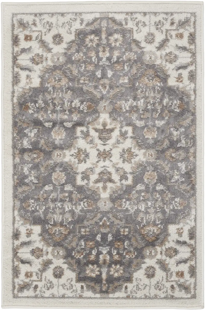 Gray Floral Area Rug Photo 2