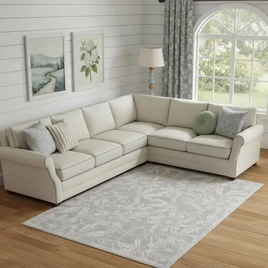 Gray Floral Distressed Area Rug Photo 1