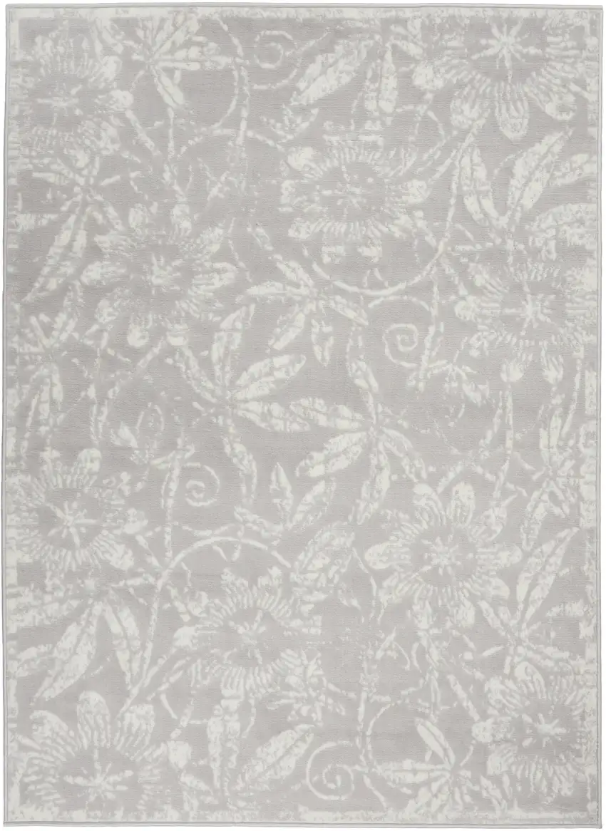Gray Floral Distressed Area Rug Photo 2