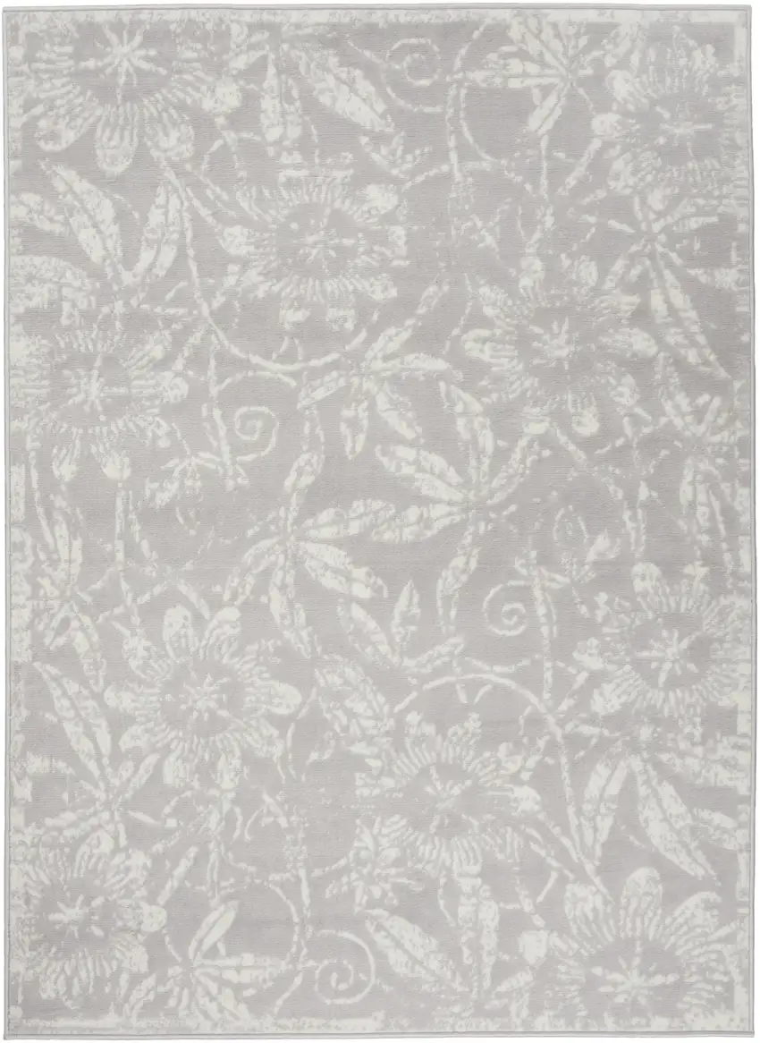 Gray Floral Distressed Area Rug Photo 7