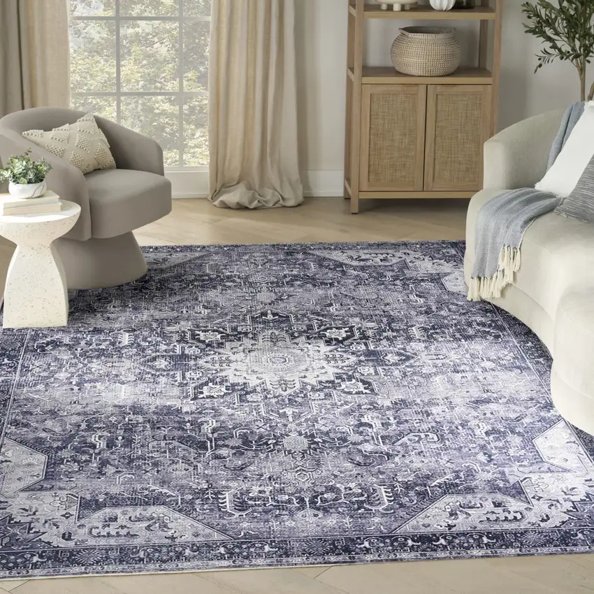 Gray Floral Distressed Area Rug Photo 6