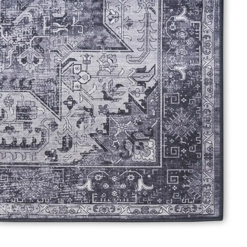 Gray Floral Distressed Area Rug Photo 3