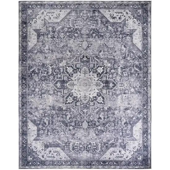 Gray Floral Distressed Area Rug Photo 7