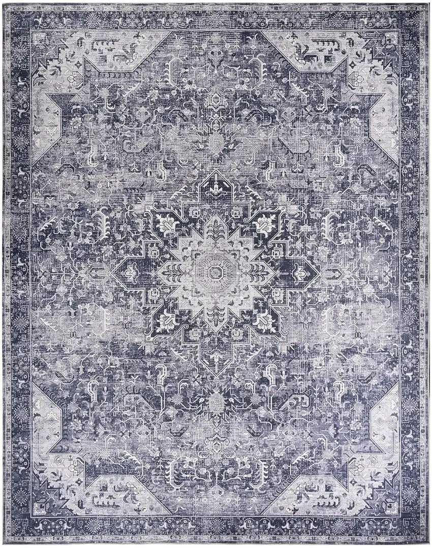 Gray Floral Distressed Area Rug Photo 7