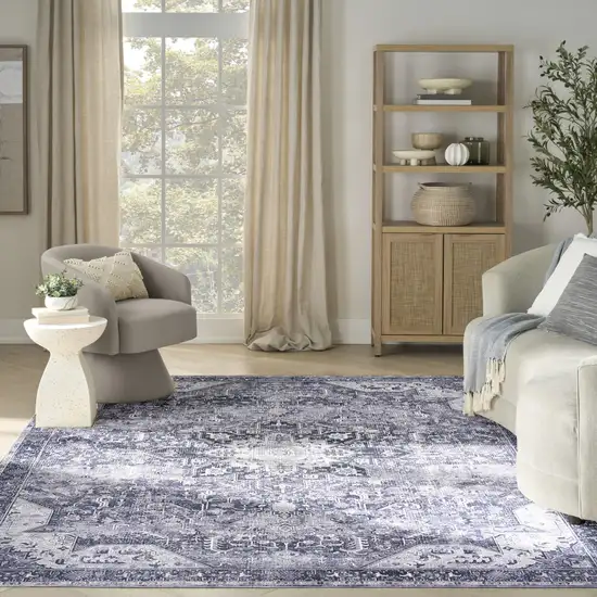 Gray Floral Distressed Area Rug Photo 5