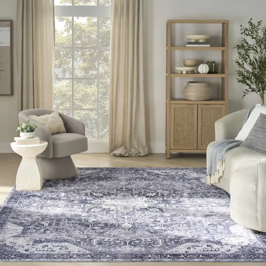 Gray Floral Distressed Area Rug Photo 5