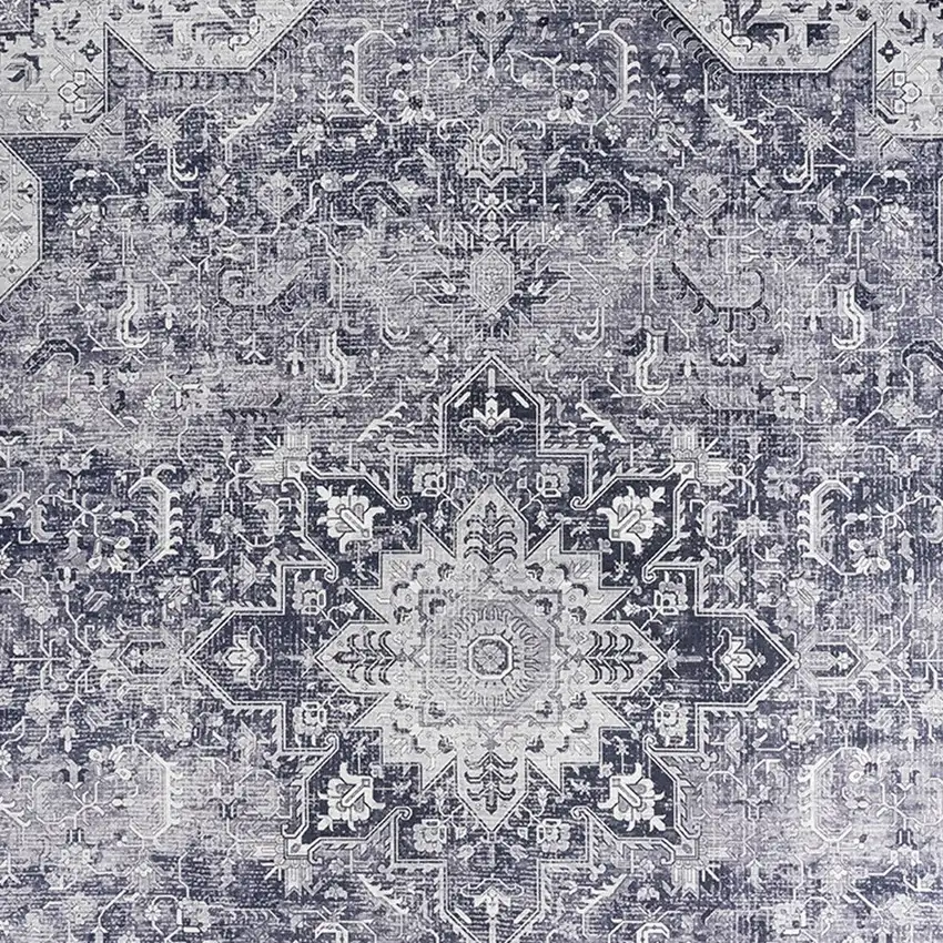 Gray Floral Distressed Area Rug Photo 8