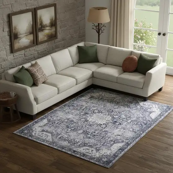 Gray Floral Distressed Area Rug Photo 1