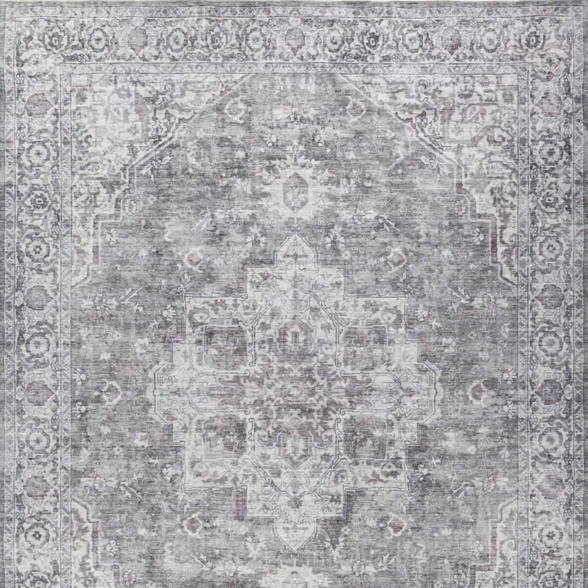 Gray Floral Distressed Area Rug Photo 7