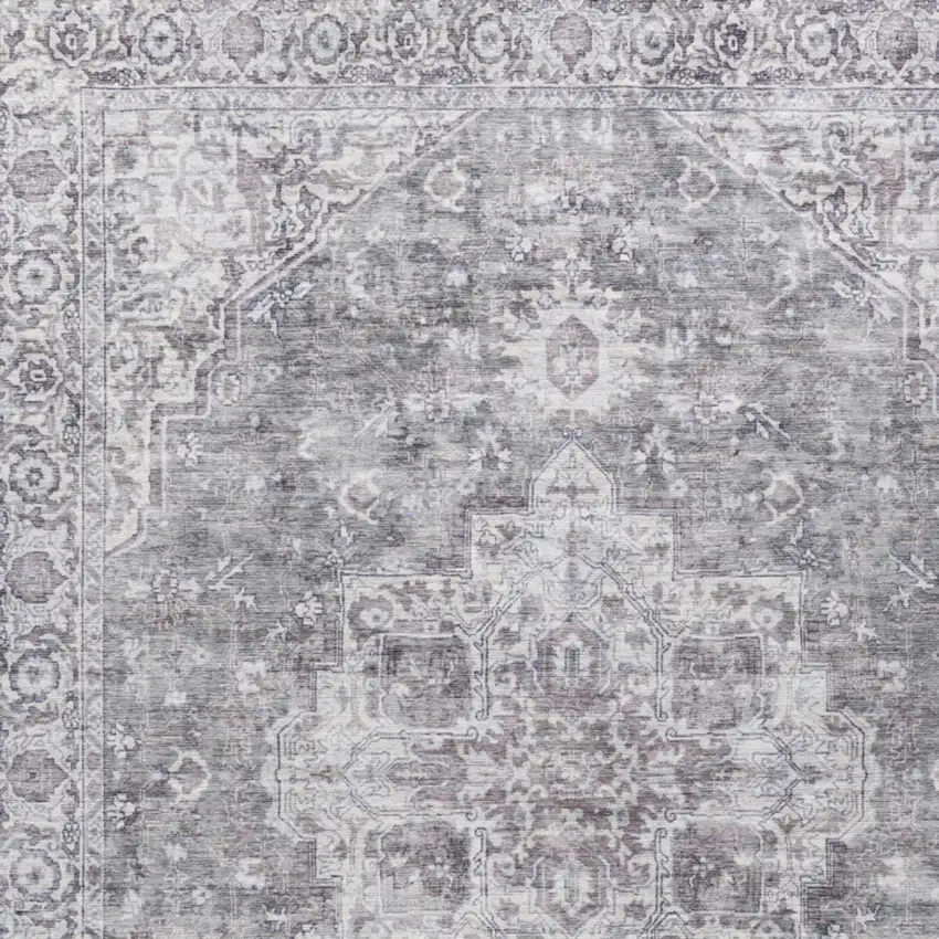 Gray Floral Distressed Area Rug Photo 6
