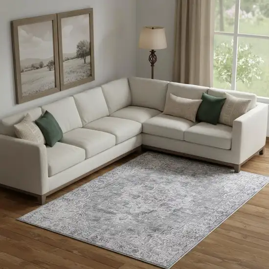 Gray Floral Distressed Area Rug Photo 1