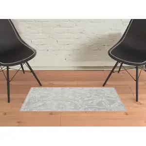 Photo of Gray Floral Distressed Area Rug