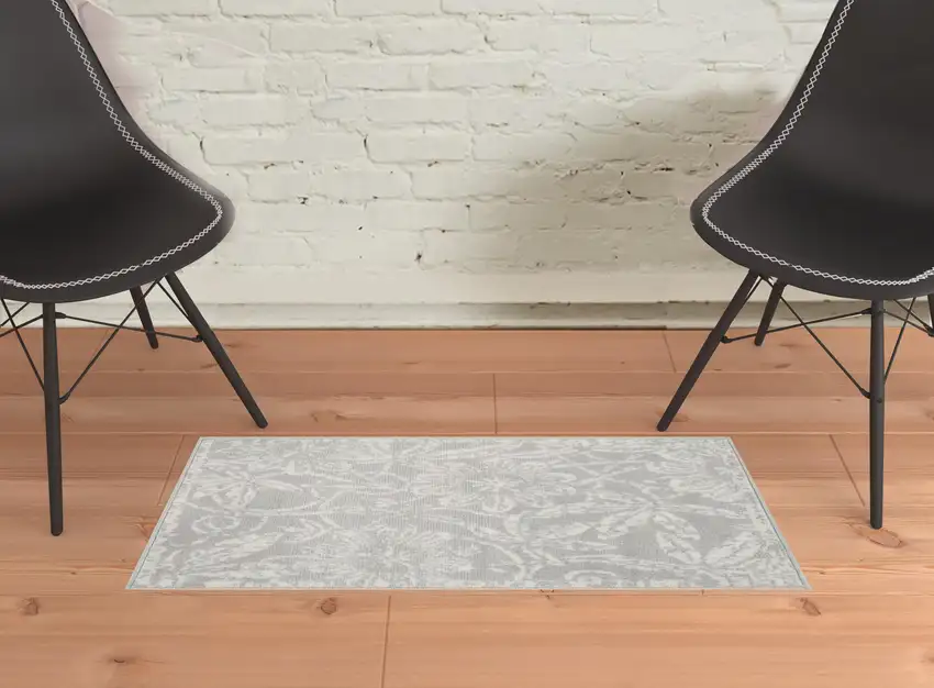 Gray Floral Distressed Area Rug Photo 1
