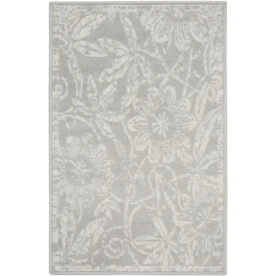 Gray Floral Distressed Area Rug Photo 2