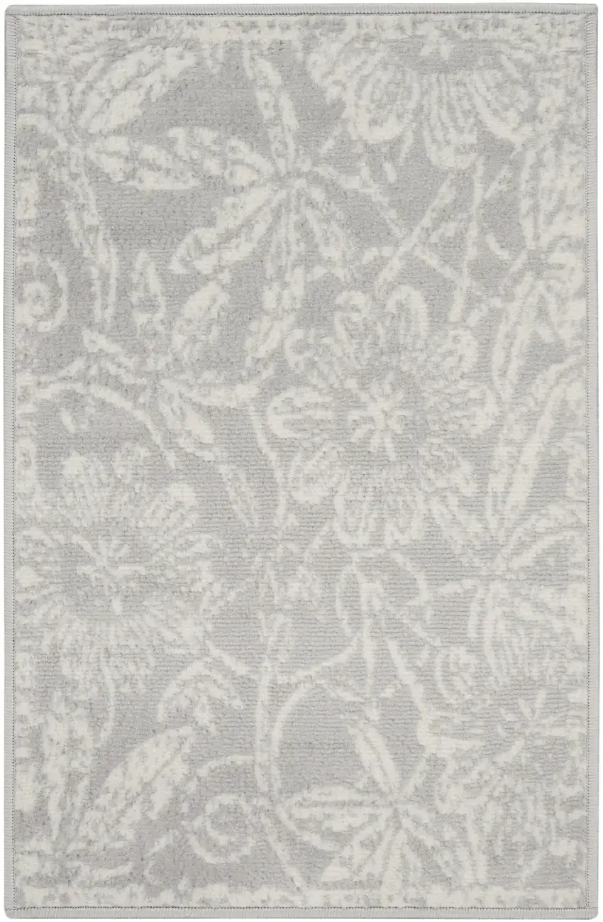 Gray Floral Distressed Area Rug Photo 2