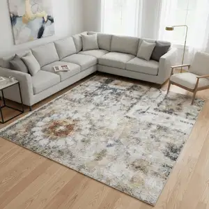 Photo of Gray Floral Distressed Area Rug