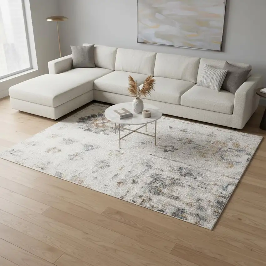 Gray Floral Distressed Area Rug Photo 1