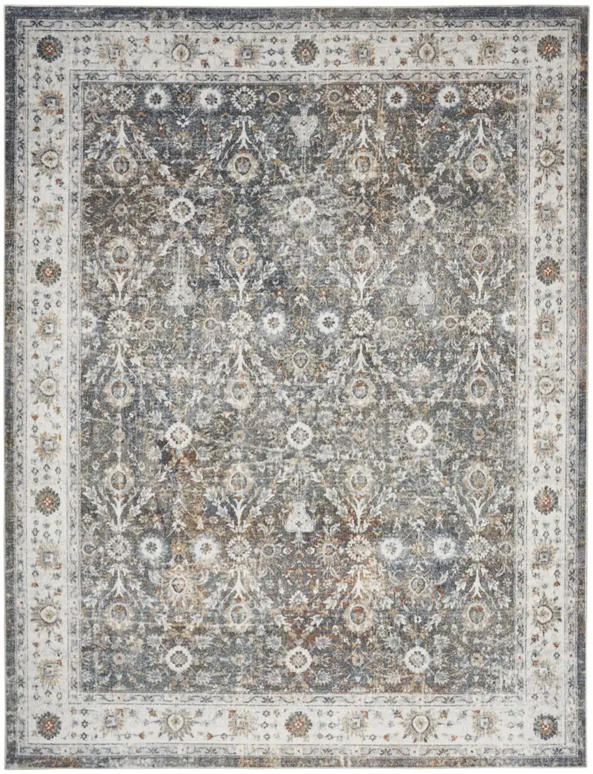 Gray Floral Distressed Area Rug Photo 7