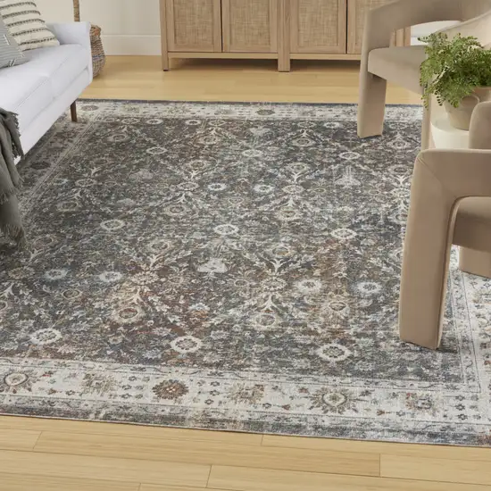 Gray Floral Distressed Area Rug Photo 4
