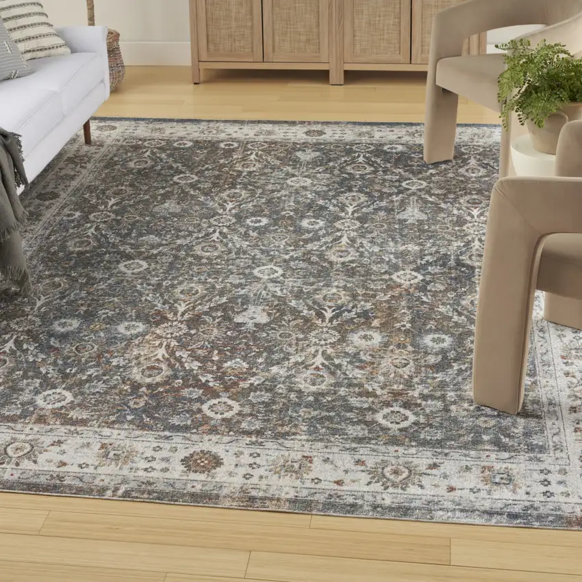 Gray Floral Distressed Area Rug Photo 4