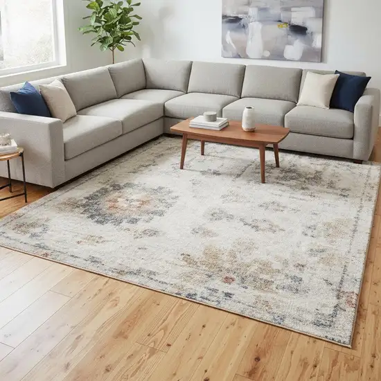 Gray Floral Distressed Area Rug Photo 1
