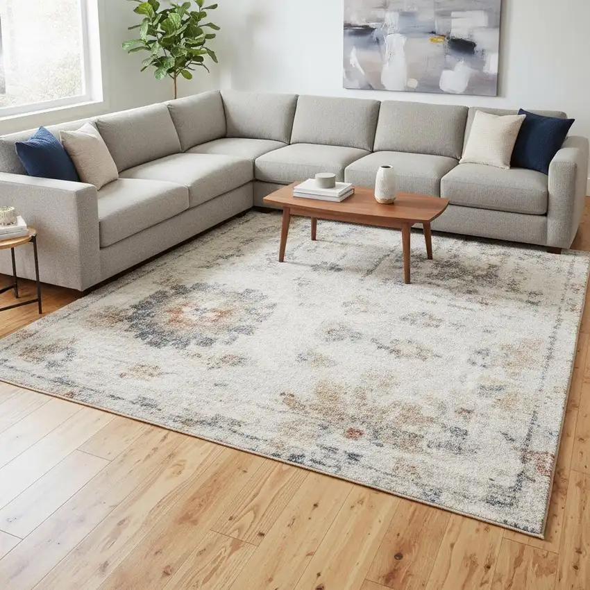 Gray Floral Distressed Area Rug Photo 1