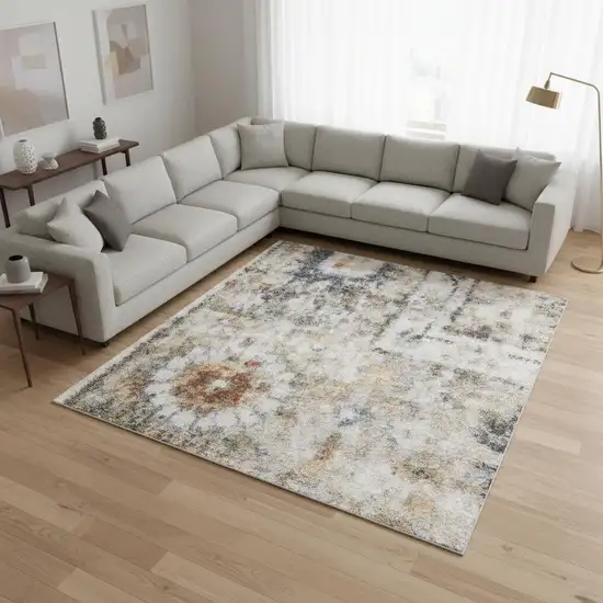 Gray Floral Distressed Area Rug Photo 1