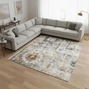 Photo of Gray Floral Distressed Area Rug
