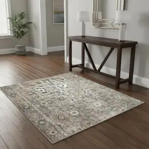 Photo of Gray Floral Distressed Area Rug