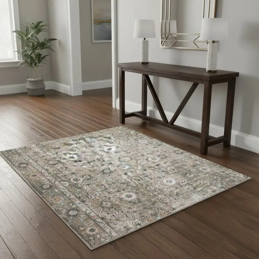 Gray Floral Distressed Area Rug Photo 1