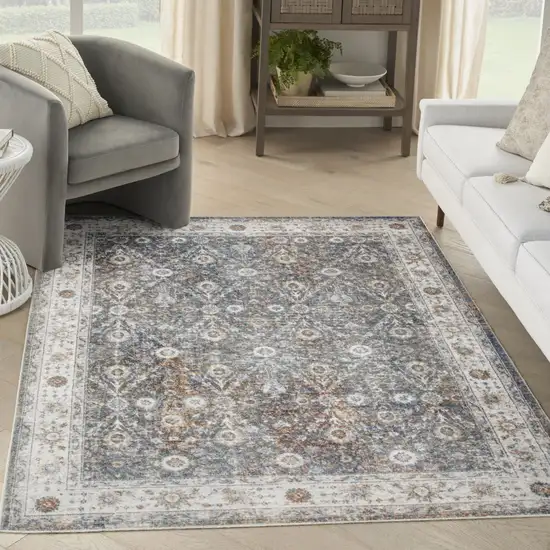 Gray Floral Distressed Area Rug Photo 5